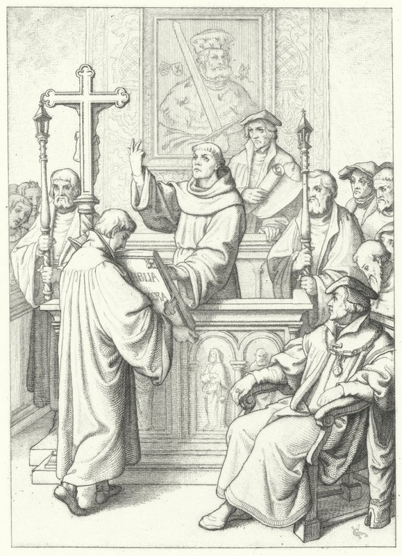 Martin Luther tilldelades sin doktorsexamen av Andreas Karlstadt vid universitetet i Wittenberg, 1512 av Gustav Ferdinand Leopold Konig