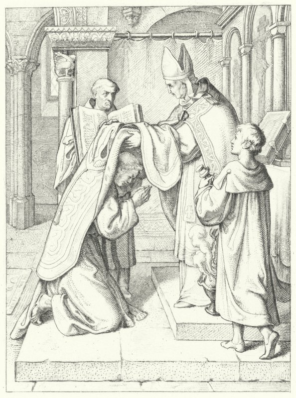 Martin Luther vigs till präst av Jerome Scultetus, biskop av Brandenburg i Erfurts katedral, 3 april 1507 av Gustav Ferdinand Leopold Konig