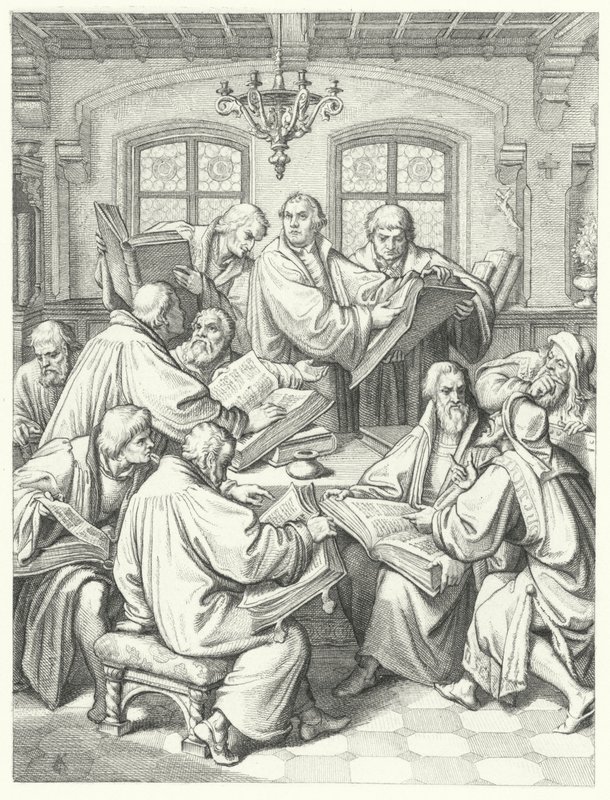 Martin Luther översätter bibeln till tyska (gravyr) av Gustav Ferdinand Leopold Konig