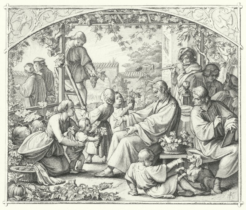 Martin Luther med sin familj och några av hans samtida njuter av sommaren (gravyr) av Gustav Ferdinand Leopold Konig