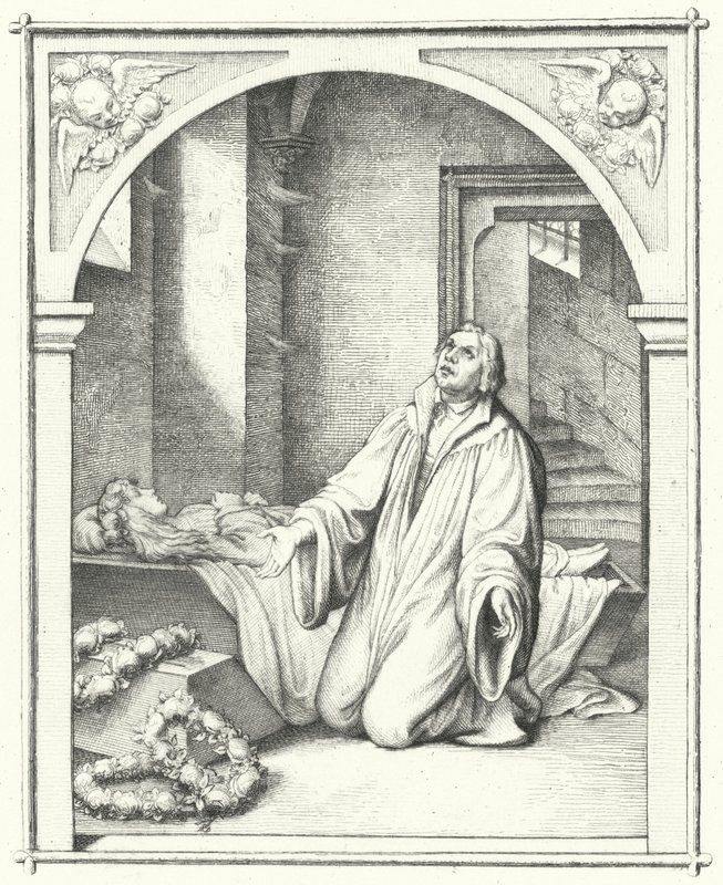 Martin Luther med sin dotter Magdalenas döda kropp, 1542 av Gustav Ferdinand Leopold Konig