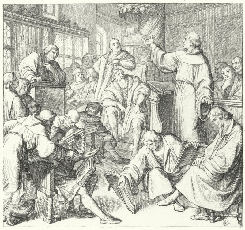 Leipzigdebatten, Andreas Karlstadt, Johann Eck och Martin Luther, 1519 av Gustav Ferdinand Leopold Konig
