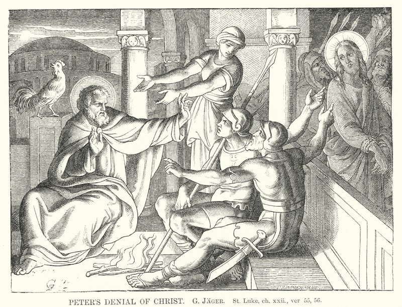 Peters förnekelse av Kristus, St Lukas, kap xxii, ver 55, 56 (gravyr) av Gustav Jager