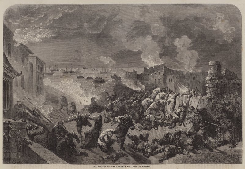 Förstörelse av de europeiska fabrikerna i Kanton av Gustave Dore