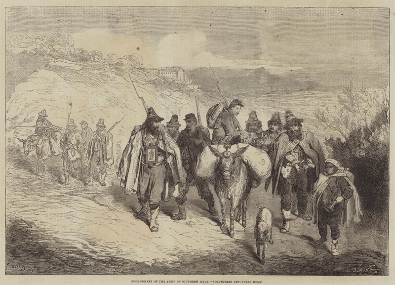 Upplösning av södra Italiens armé, volontärer återvänder hem av Gustave Dore
