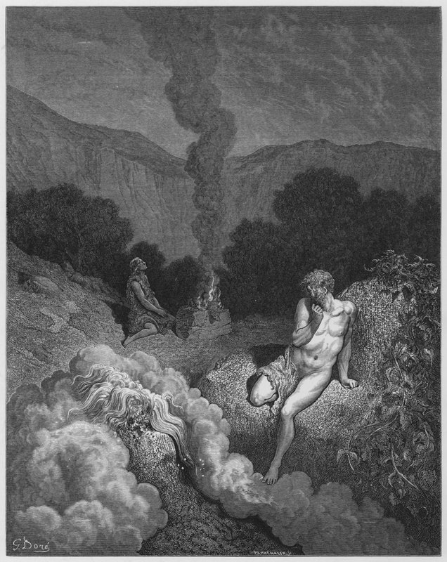 Gustave Dore Bibeln: Kain och Abel frambär sina offer av Gustave Dore