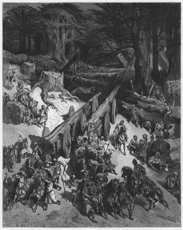 Gustave Dore Bibeln: Att skära ner cedrar för byggandet av templet av Gustave Dore