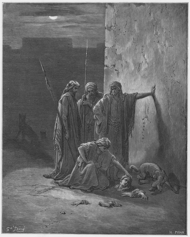 Gustave Dore Bibeln: Jehus följeslagare hittar resterna av Isebel av Gustave Dore
