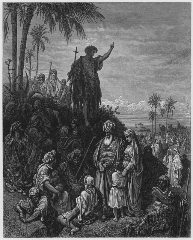 Gustave Dore Bibeln: Johannes Döparen predikar i öknen av Gustave Dore