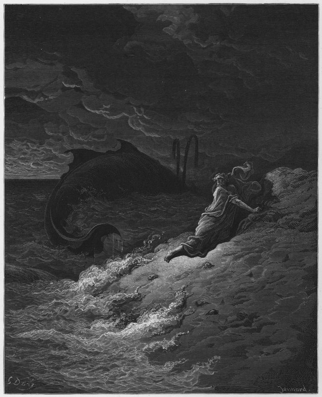 Gustave Dore Bibeln: Jona kastas ut av valen av Gustave Dore