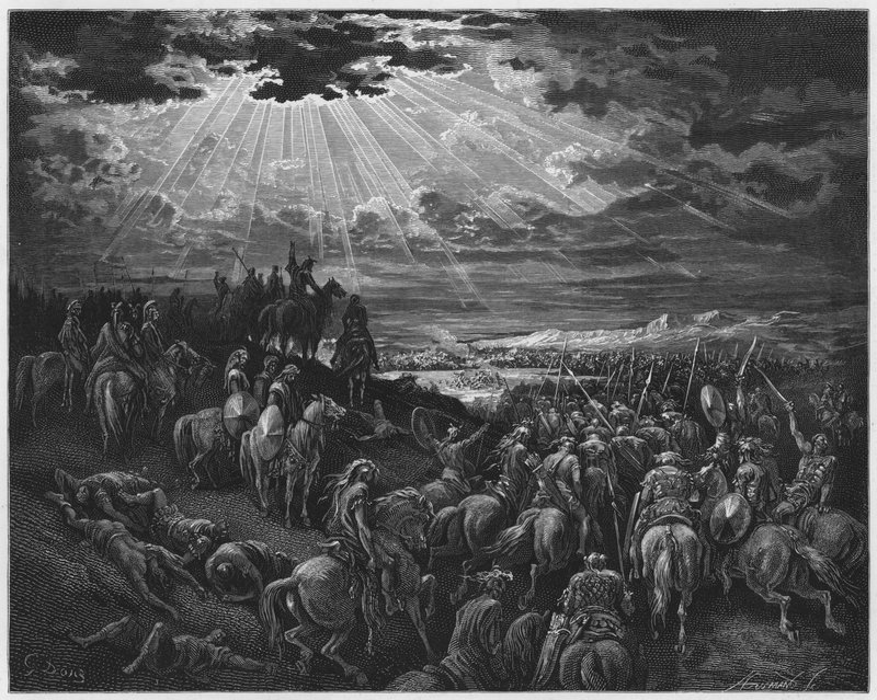Gustave Dore Bibeln: Joshua befaller solen att stå stilla av Gustave Dore