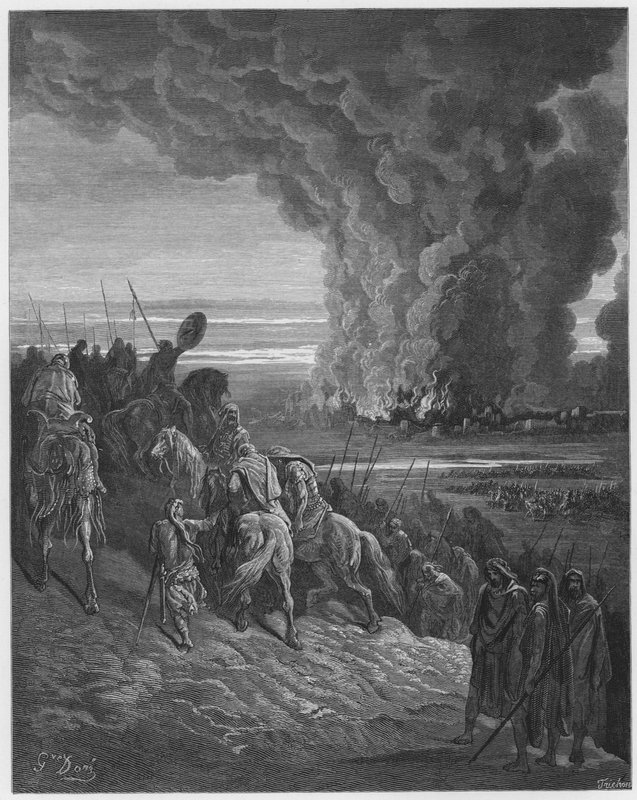 Gustave Dore Bibeln: Joshua överlämnar staden Ai till lågorna av Gustave Dore