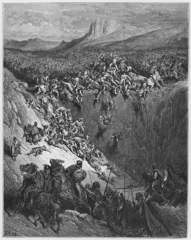 Gustave Dore Bibeln: Simson förstör filistéerna med käkbenet av en åsna av Gustave Dore