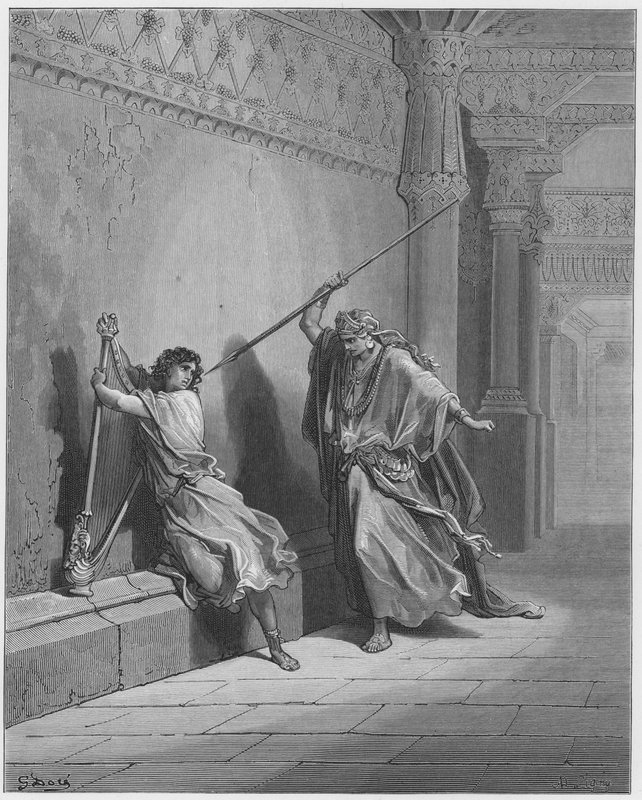 Gustave Dore Bibeln: Saul försöker livet av David av Gustave Dore