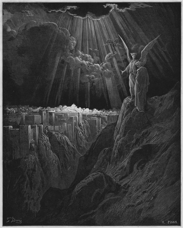 Gustave Dore Bibeln: Ängeln som visar Jerusalem i ruiner till S John av Gustave Dore