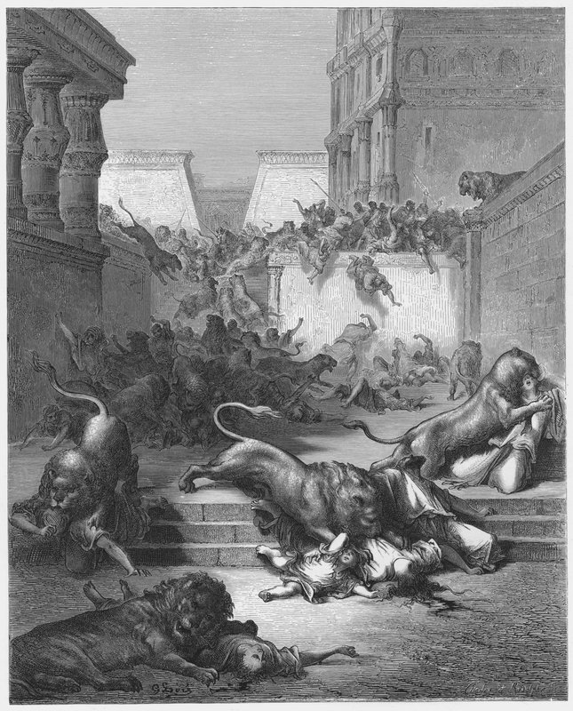 Gustave Dore Bibeln: De främmande nationerna som dödades av lejonen i Samaria av Gustave Dore