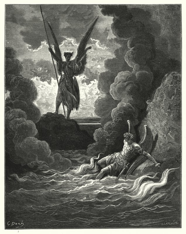 Illustration av Gustave Dore för Miltons Paradise Lost, bok I, raderna 221, 222 av Gustave Dore