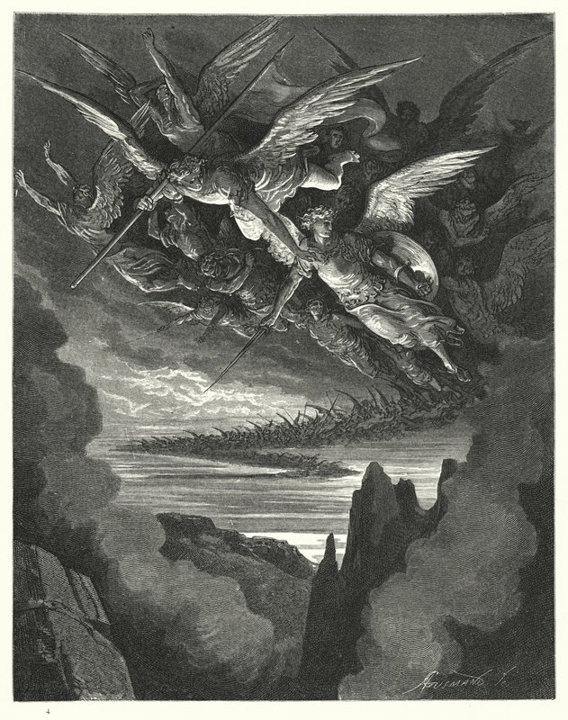 Illustration av Gustave Dore för Miltons Paradise Lost, bok I, rad 344, 345 av Gustave Dore