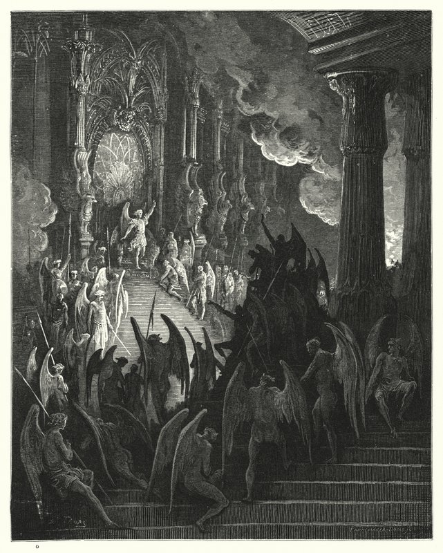 Illustration av Gustave Dore för Miltons Paradise Lost, bok I, rad 1, 2 av Gustave Dore