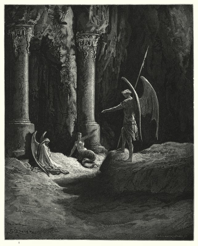 Illustration av Gustave Dore för Miltons Paradise Lost, bok II, raderna 648, 649 av Gustave Dore