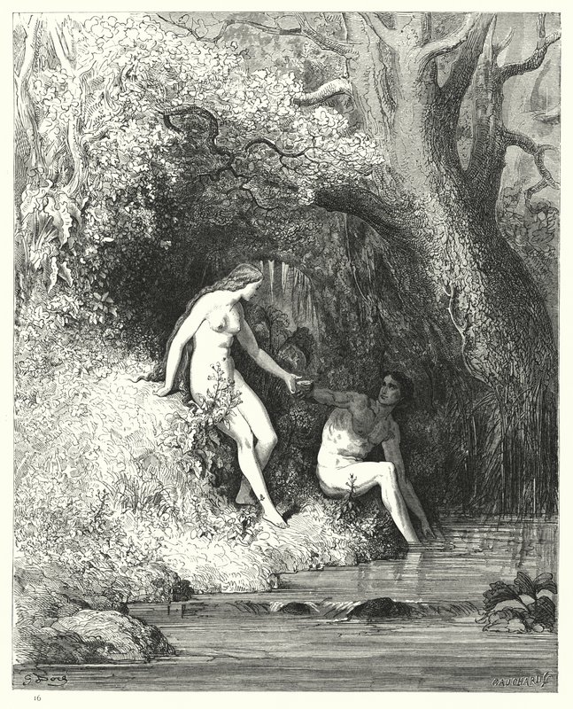 Illustration av Gustave Dore till Miltons Paradise Lost, bok IV, raderna 335, 336. av Gustave Dore