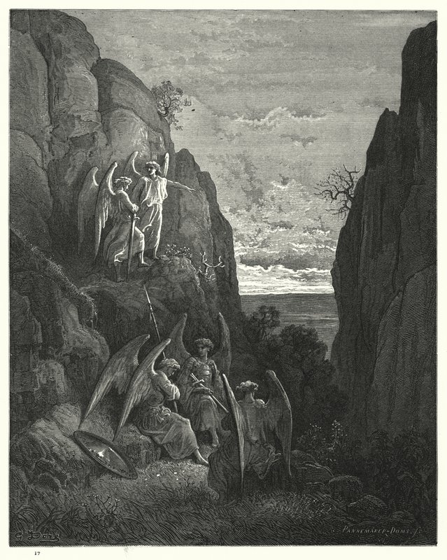 Illustration av Gustave Dore för Miltons Paradise Lost, bok IV, raderna 589, 590 av Gustave Dore