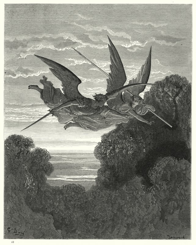Illustration av Gustave Dore för Miltons Paradise Lost, bok IV, raderna 798, 799 av Gustave Dore