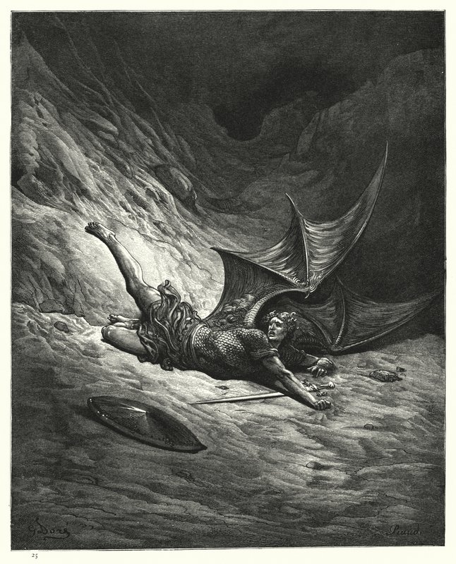 Illustration av Gustave Dore för Miltons Paradise Lost, bok VI, rad 327, 328 av Gustave Dore