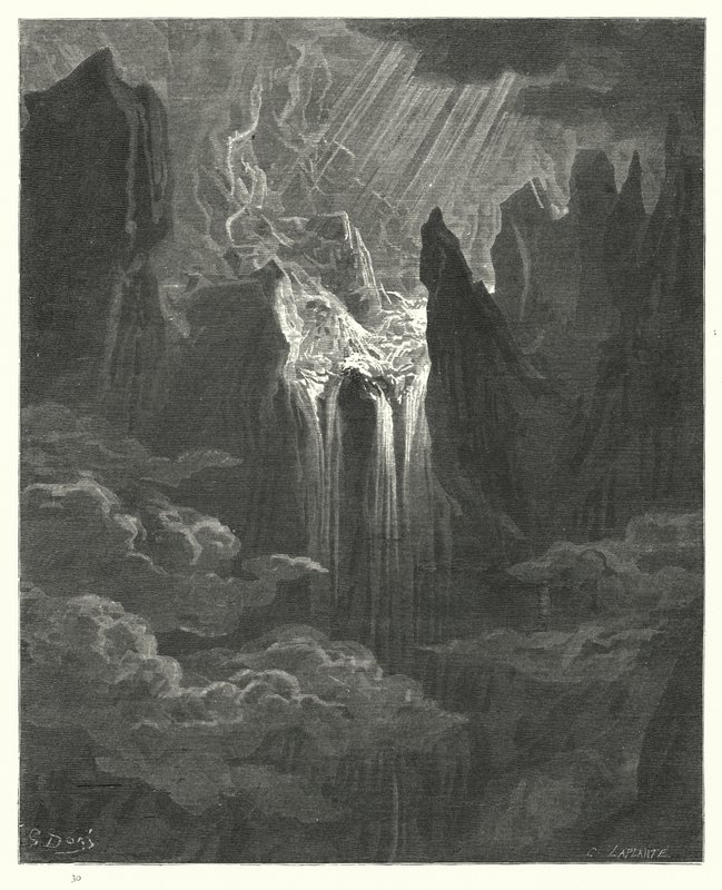Illustration av Gustave Dore för Miltons Paradise Lost, bok VII, raderna 298, 299 av Gustave Dore