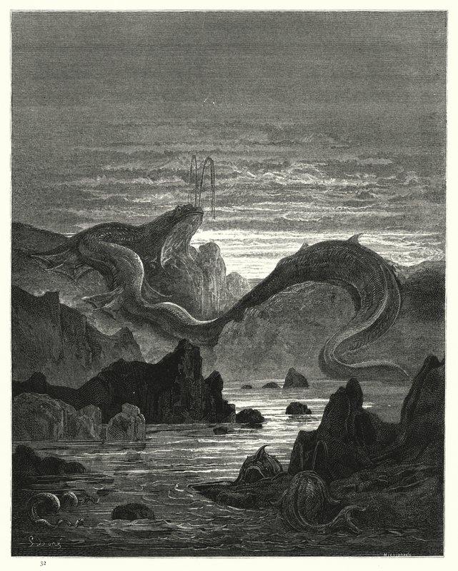 Illustration av Gustave Dore för Miltons Paradise Lost, bok VII, rad 415, 416 av Gustave Dore