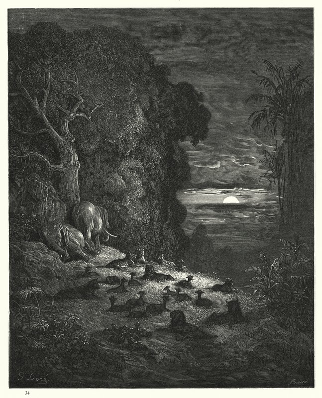 Illustration av Gustave Dore för Miltons Paradise Lost, bok VII, raderna 581, 582 av Gustave Dore