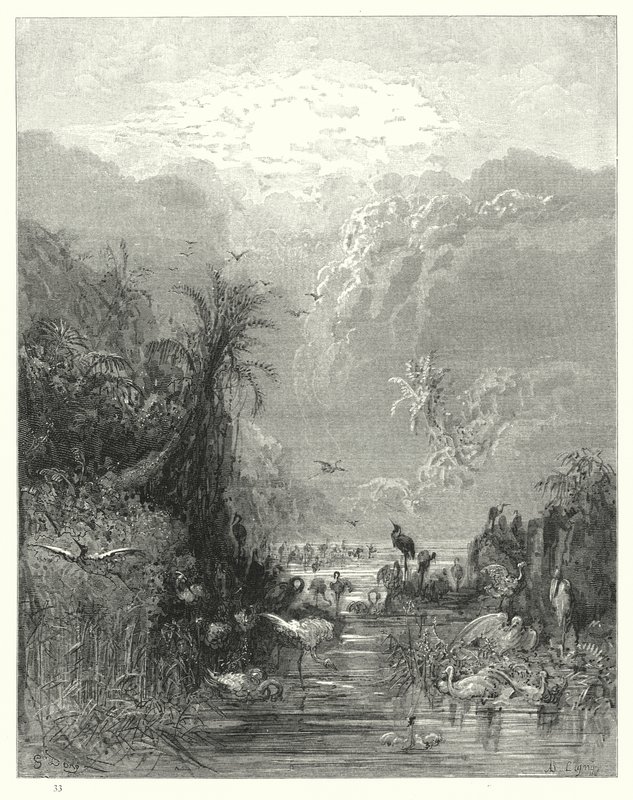 Illustration av Gustave Dore för Miltons Paradise Lost, bok VII, rad 417, 418 av Gustave Dore