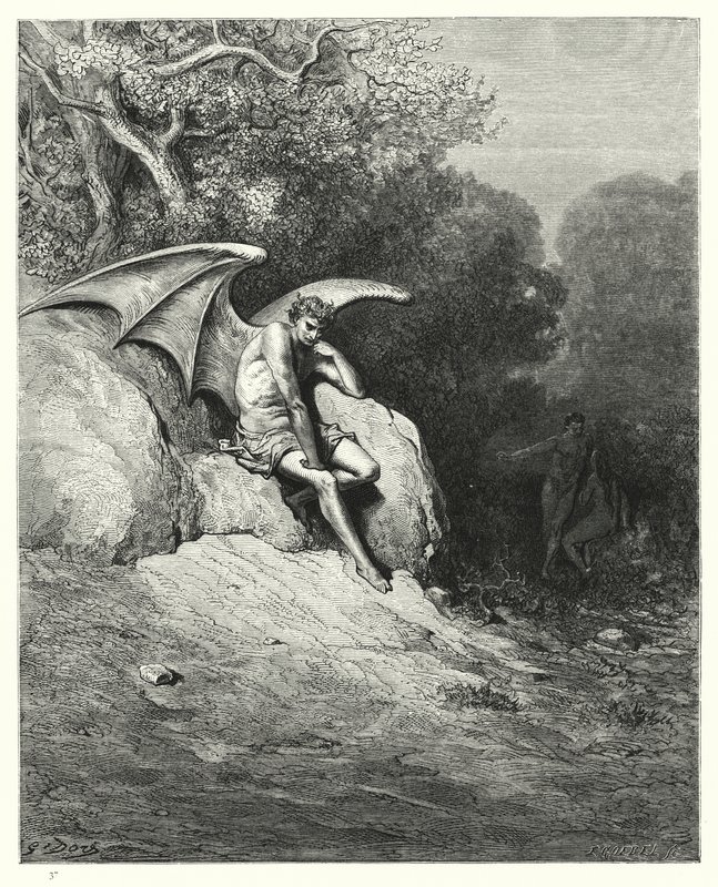 Illustration av Gustave Dore för Miltons Paradise Lost, bok IX, rad 99, 100 av Gustave Dore