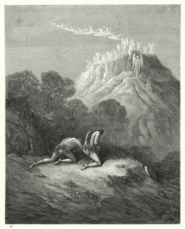 Illustration av Gustave Dore för Miltons Paradise Lost, bok IX, rad 208-210 av Gustave Dore