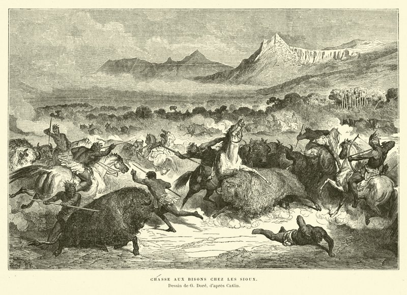 Sioux jagar buffel av Gustave Dore