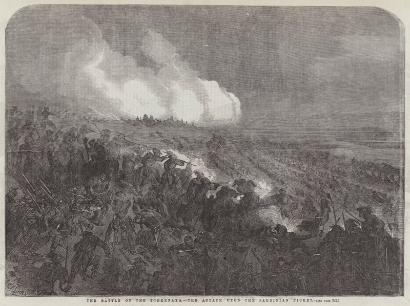 Slaget vid Tchernaya, attacken mot den sardiska piket av Gustave Dore