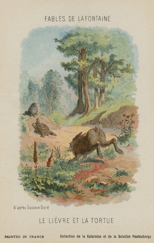 Sköldpaddan och haren (chromolitho) av Gustave Dore