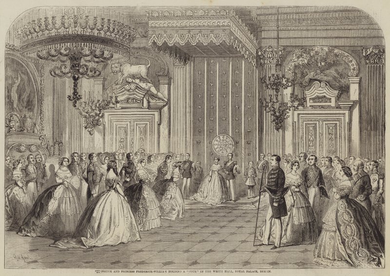 Prins och prinsessan Frederick-William håller en kur i Vita salen, Kungliga slottet, Berlin av Gustave Janet