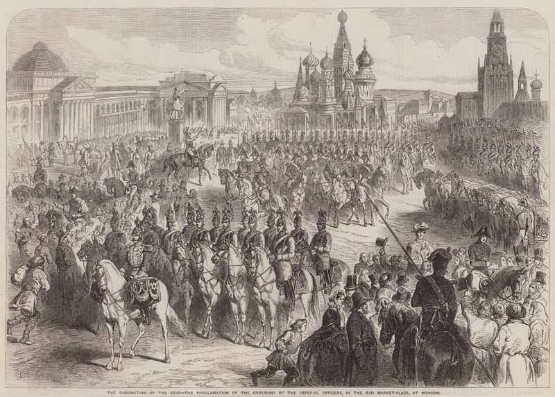 Kröningen av tsaren, proklamationen av ceremonin av de kejserliga officerarna? av Gustave Janet