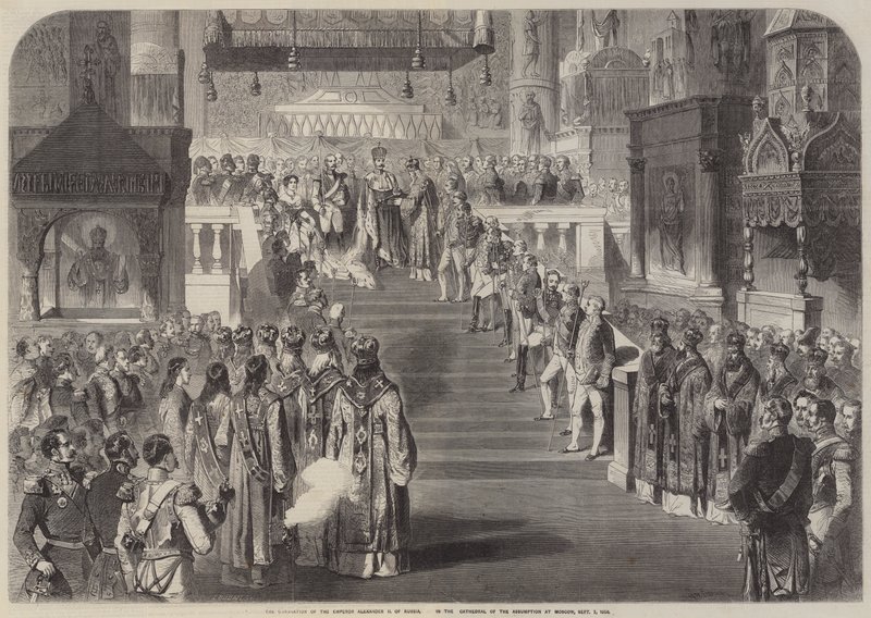 Kröningen av kejsaren Alexander II av Ryssland, i antagandets katedral ? av Gustave Janet