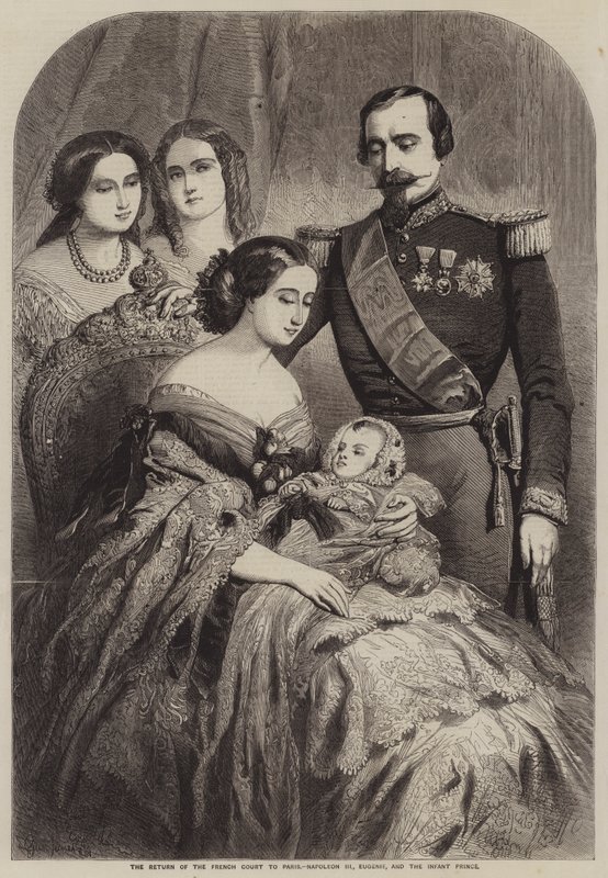 Det franska hovets återkomst till Paris, Napoleon III, Eugenie och spädbarnsprinsen av Gustave Janet