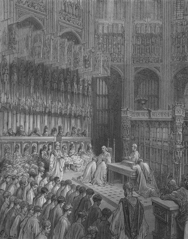 Konfirmation av barn i Westminster av Gustave after Dore