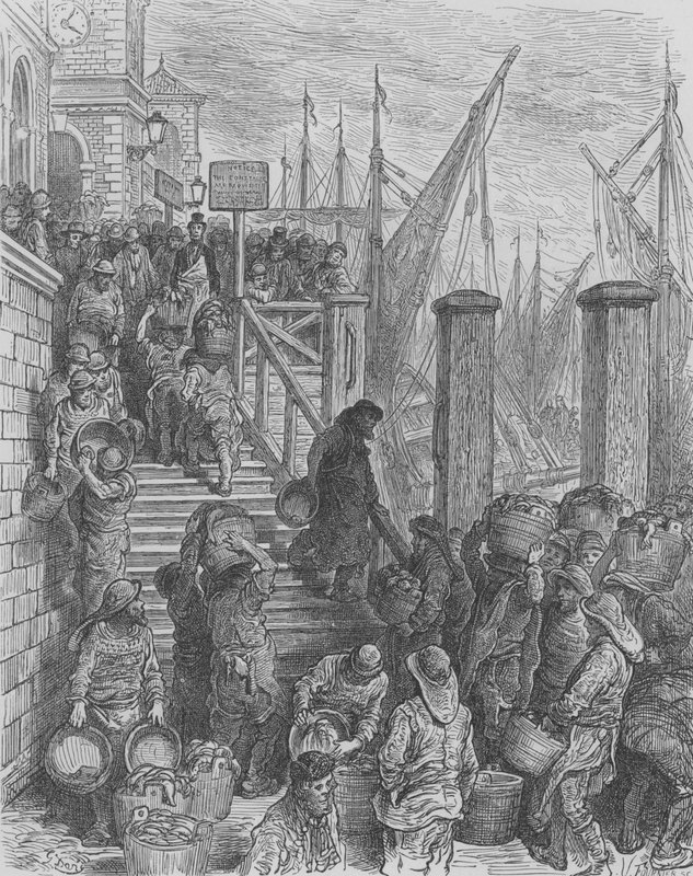 Landning Av Fisken Vid Billings-Gate av Gustave after Dore