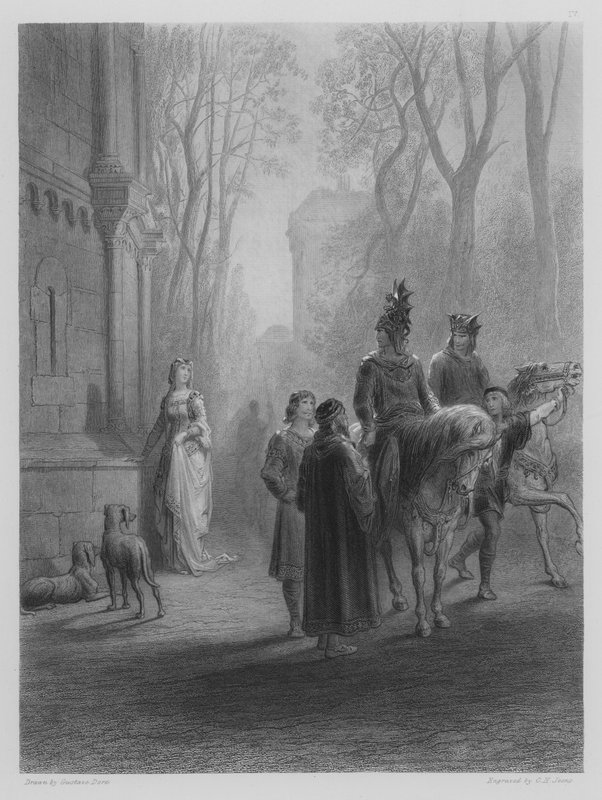 Lancelot säger adjö till Elaine av Gustave after Dore