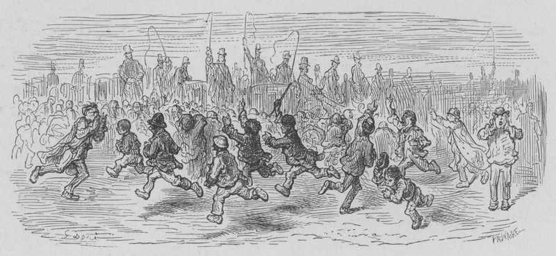 Bilskrikare efter det stora derbyloppet av Gustave after Dore