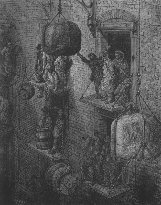 Handelshus i La Cite av Gustave after Dore