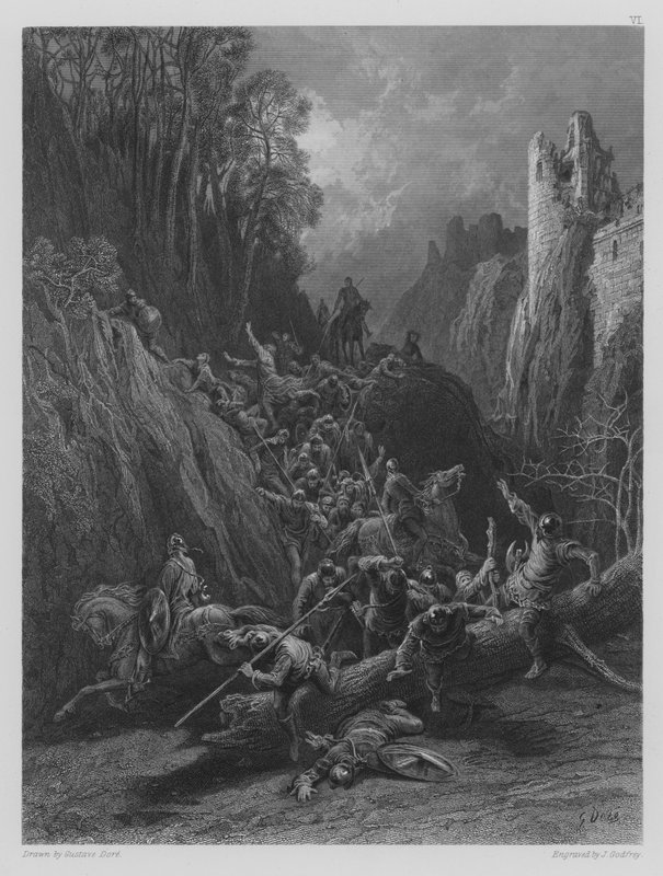 Flykten av Boon Companions of Earl Limours av Gustave after Dore