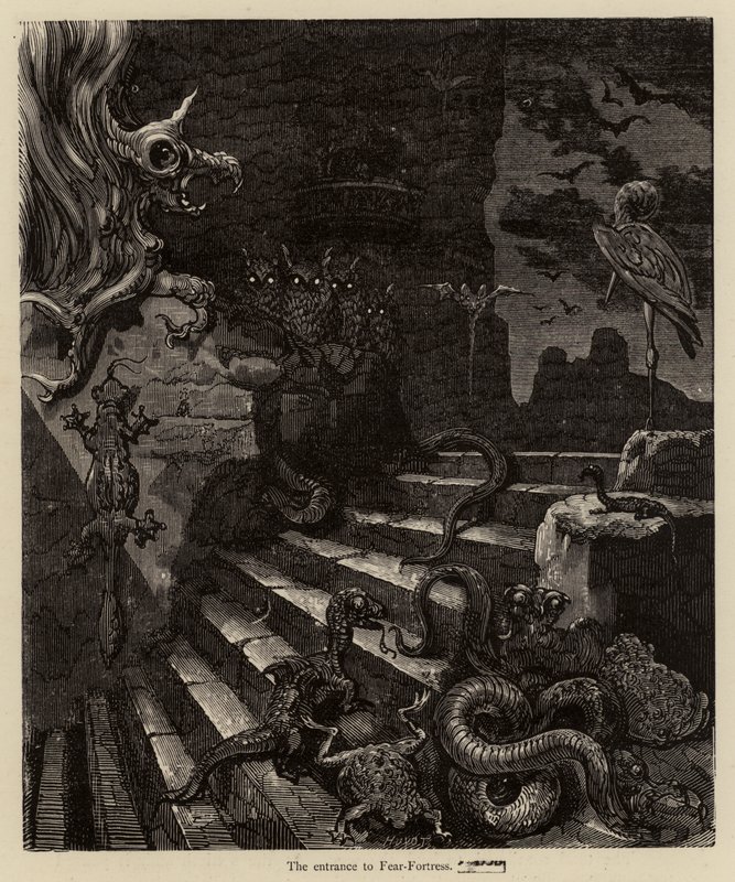 Ingången till Fear-Fortress av Gustave after Dore