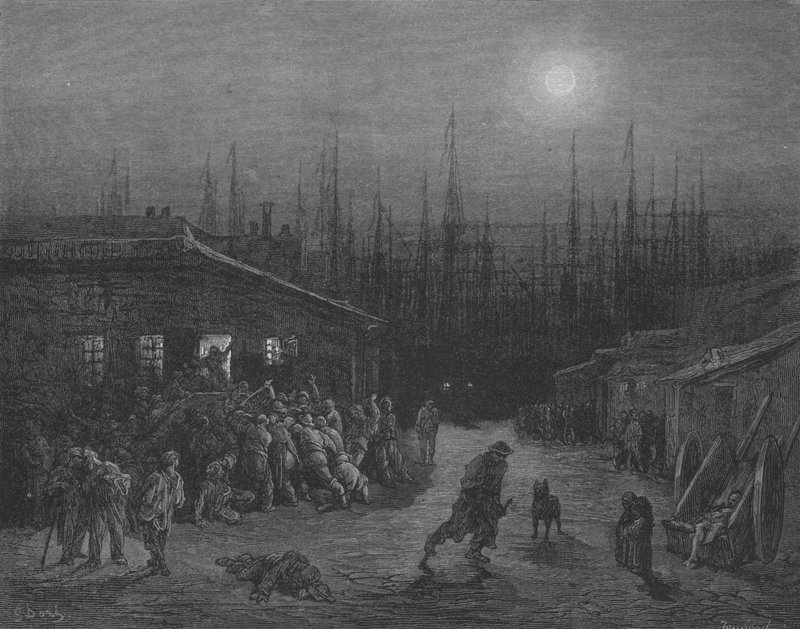 Tumult, natt, i hamnen av Gustave after Dore