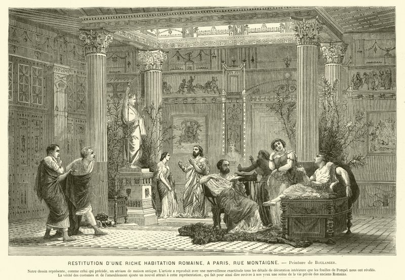 Rekonstruktion av en rik romers hus, Rue Montaigne, Paris, Frankrike (gravyr) av Gustave Clarence Rodolphe Boulanger